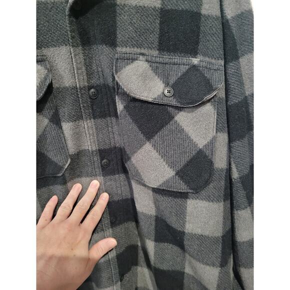 Wrangler SZ M Button Up Shirt Polar Fleece Shacket Buffalo Check Black Western - Picture 5 of 6